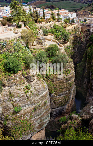 Ronda town on the high cliffs of Ronda Gorge in Andalucia region of Spain, Malaga province. Stock Photo
