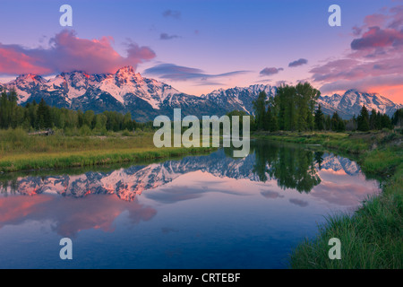 Sunrise at Schwabacher Landing at Grand Teton National Park in Wyoming, USA Stock Photo