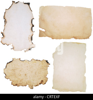 old burnt paper over white background Stock Photo