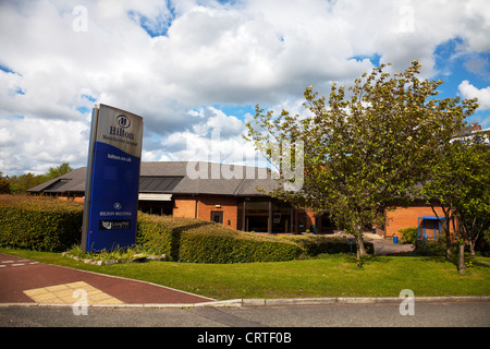 Hilton Hotel at Manchester Airport front sign Stock Photo
