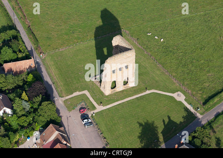 AERIAL VIEW. Janus Temple, a Gallo-Roman ruin in Autun. Saône-et-Loire, Bourgogne-Franche-Comté, France. Stock Photo