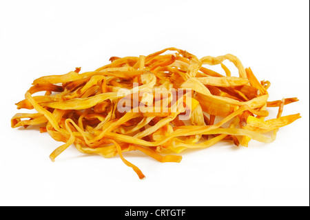 Dried lily buds on white Stock Photo