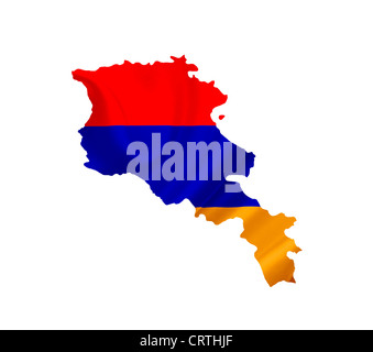 Map of Armenia with waving flag isolated on white Stock Photo