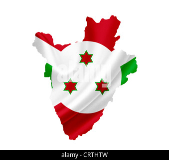 Map of Burundi with waving flag isolated on white Stock Photo