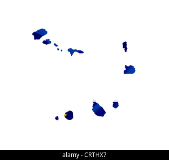 Map of Cape Verde with waving flag isolated on white Stock Photo