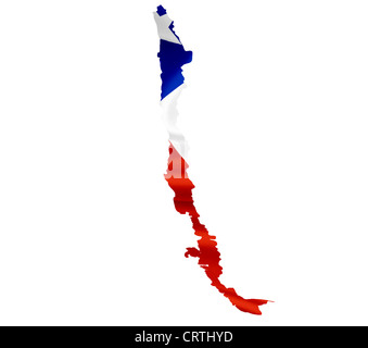 Map of Chile with waving flag isolated on white Stock Photo