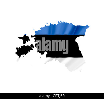 Map of Estonia with waving flag isolated on white Stock Photo