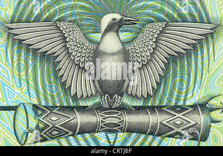 Bird of Paradise on 2 Kina 1991 Banknote from Papua New Guinea. Stock Photo