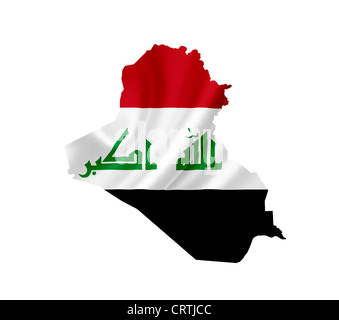 Map of Iraq with waving flag isolated on white Stock Photo