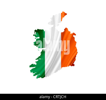 Map of Ireland with waving flag isolated on white Stock Photo