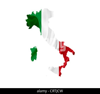 Map of Italy with waving flag isolated on white Stock Photo