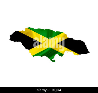 Map of Jamaica with waving flag isolated on white Stock Photo