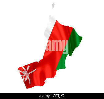 Map of Oman with waving flag isolated on white Stock Photo