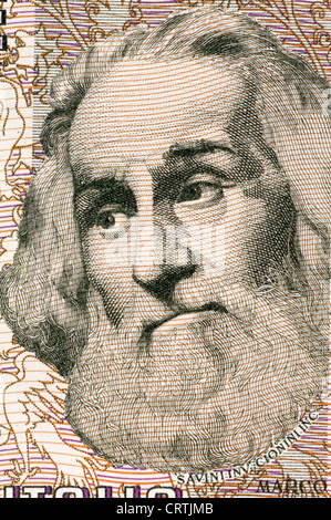 Marco Polo (1254-1324) on 1000 Lire 1982 Banknote from Italy. Venetian merchant traveler. Stock Photo