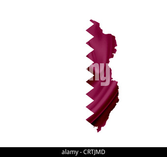 Map of Qatar with waving flag isolated on white Stock Photo