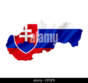 Map of Slovakia with waving flag isolated on white Stock Photo