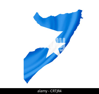 Map of Somalia with waving flag isolated on white Stock Photo