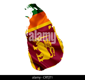 Map of Sri Lanka with waving flag isolated on white Stock Photo