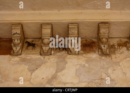 Original carving outside the Amber Palace Rajasthan India Stock Photo