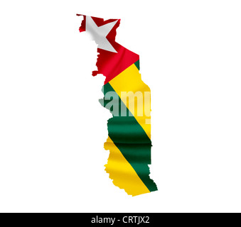 Map of Togo with waving flag isolated on white Stock Photo