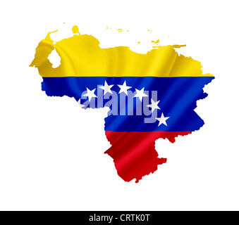 Map of Venezuela with waving flag isolated on white Stock Photo