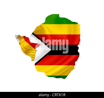 Map of Zimbabwe with waving flag isolated on white Stock Photo