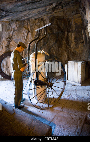 Model figure recreation of WW2 tunnel scene British / English soldier & equipment in Great Siege Tunnels; The Rock of Gibraltar. Stock Photo