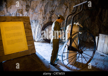 Model figure recreation of WW2 tunnel scene British / English soldier & equipment in Great Siege Tunnels; The Rock of Gibraltar. Stock Photo