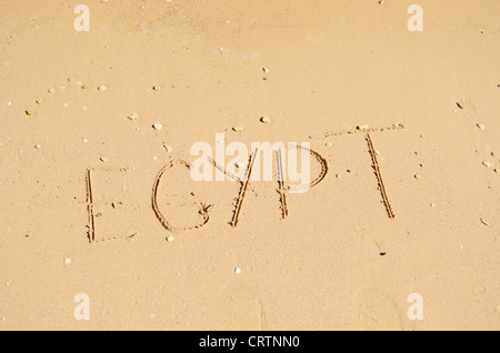 word Egypt written on sand Stock Photo