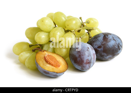 Bunch of grapes and plums Stock Photo