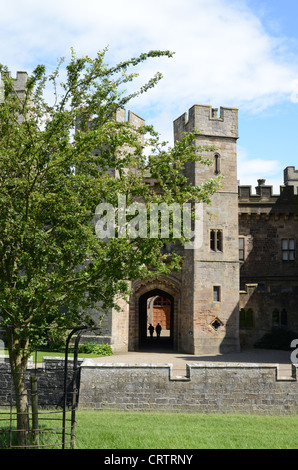 Tourists in entrance to Raby Castle, County Durham, UK. For editorial use only Stock Photo