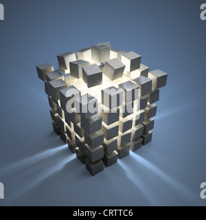 An explotion of abstract cubes cgi background Stock Photo