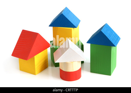 House made from children's wooden building blocks Stock Photo