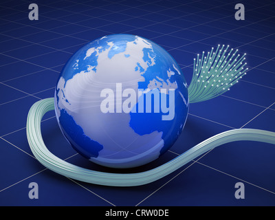 Globe with fiber optic cable Stock Photo