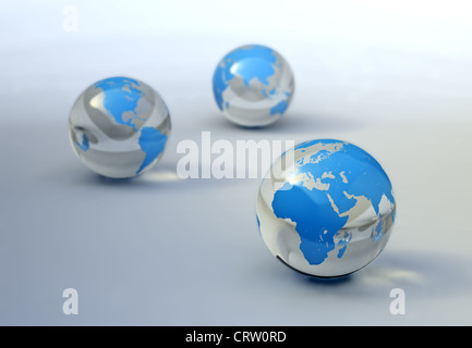 World map on glass spheres abstract image Stock Photo