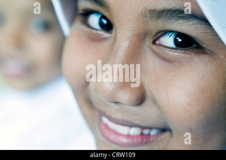 girl at hikmah mosque, tanjung Pinang, Bintan, Indonesia Stock Photo