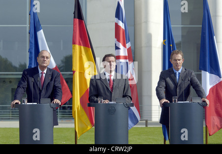 Jacques Chirac, Gerhard Schroeder and Tony Blair Stock Photo