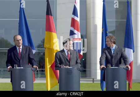 Jacques Chirac, Gerhard Schroeder and Tony Blair Stock Photo