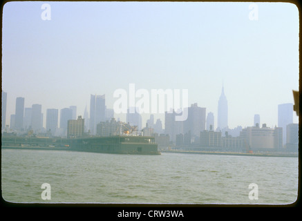 New York city skyline seen from hudson river skyscrapers tall buildings water Stock Photo