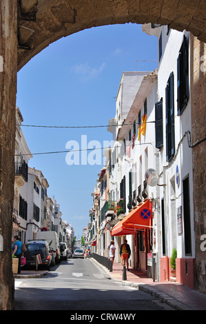 View through old city gate, Carrer de Sant Roc, Mahón, Menorca, Balearic Islands, Spain Stock Photo