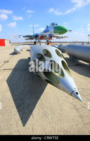 Rocket launcher and a fighter jet Stock Photo
