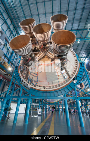 Kennedy Space Center on Merritt Island Florida inside the Apollo/Saturn V Center stage 2 rocket engines Stock Photo