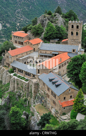 Saint-Martin-du-Canigou, Benedictine abbey in the Canigou mountains at Casteil in the Pyrénées-Orientales, Pyrenees, France Stock Photo