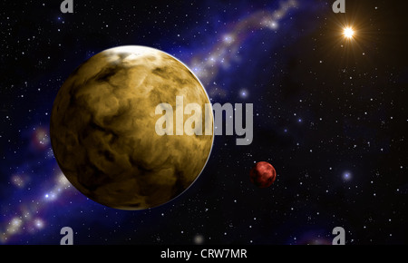 Extrasolar Gas Giant Planet With Extrasolar Moon, Exomoon In Deep Space ...