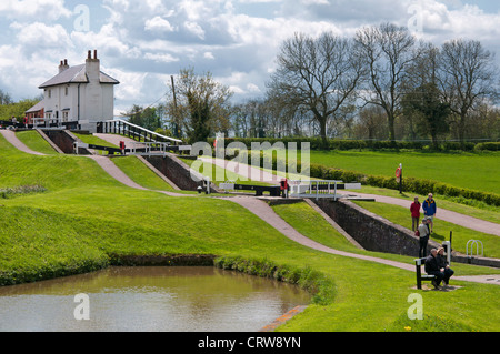 Foxton Locks, located on the Leicester line of the Grand Union Canal, Leicestershire, England, UK Stock Photo