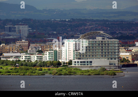 St David's Hotel in Cardiff Bay as seen from Penarth, south Wales Stock Photo