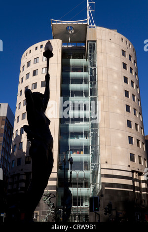 Nymph statue in front of Norwich Union House, No. One, City Square Leeds, Stock Photo