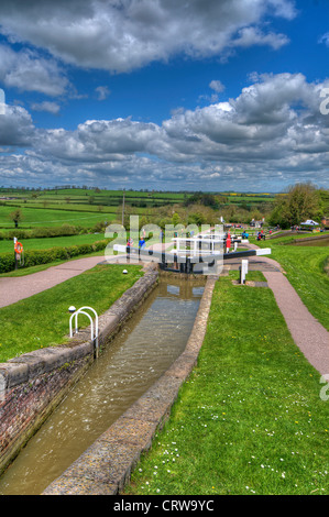 Foxton Locks, located on the Leicester line of the Grand Union Canal, Leicestershire, England, UK Stock Photo