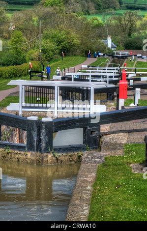 Foxton Locks, located on the Leicester line of the Grand Union Canal, Leicestershire, England, UK Stock Photo