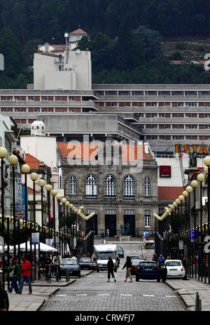 View along Avenida Dos Combatentes da Grande Guerra to railway station and ULSAM Hospital de Santa Luzia, Viana do Castelo , northern Portugal Stock Photo